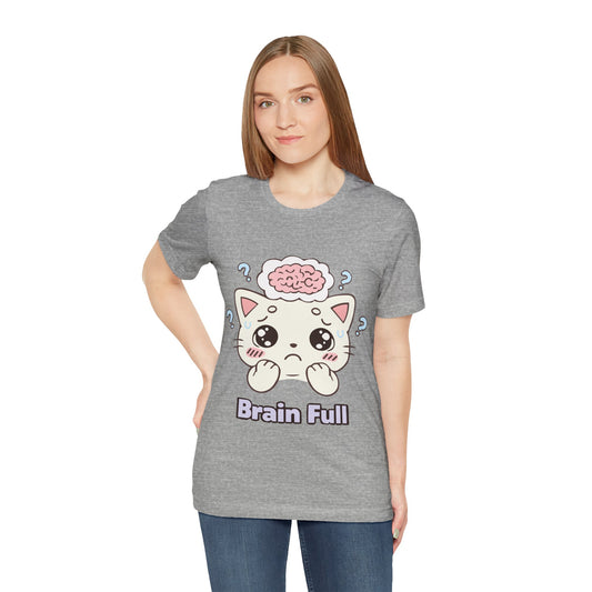 Brain Full Cute Cat Tee — Kawaii Cat Graphic T-Shirt