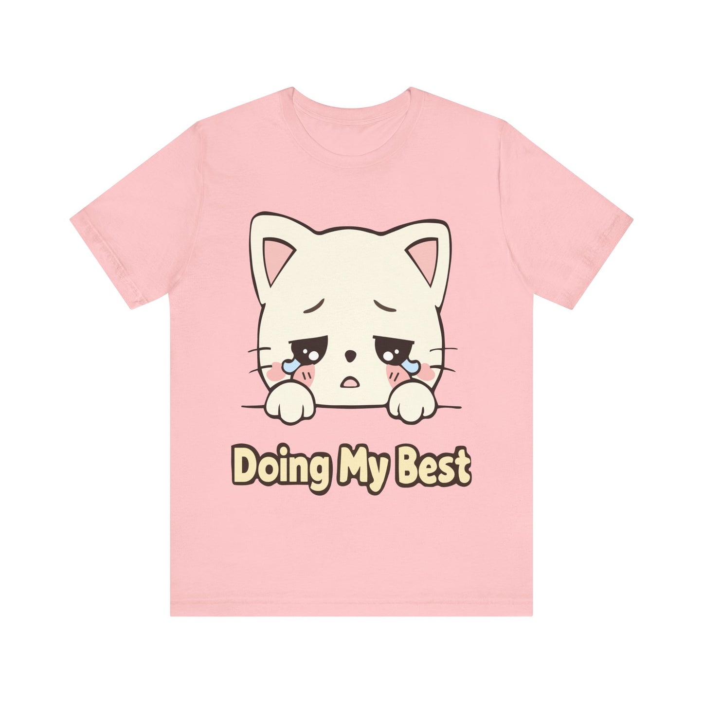 “Doing My Best” Sad Kawaii Cat T-Shirt — Cute Anime Cat Tee for Self-Care & Gifts