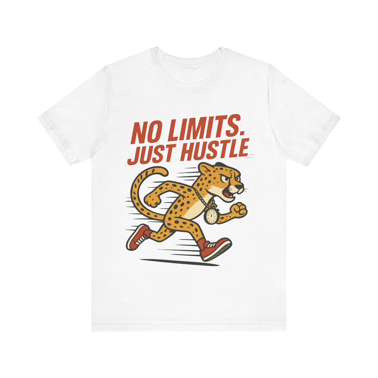 No Limits Just Hustle Tee — Motivational Cheetah Running Graphic T-Shirt