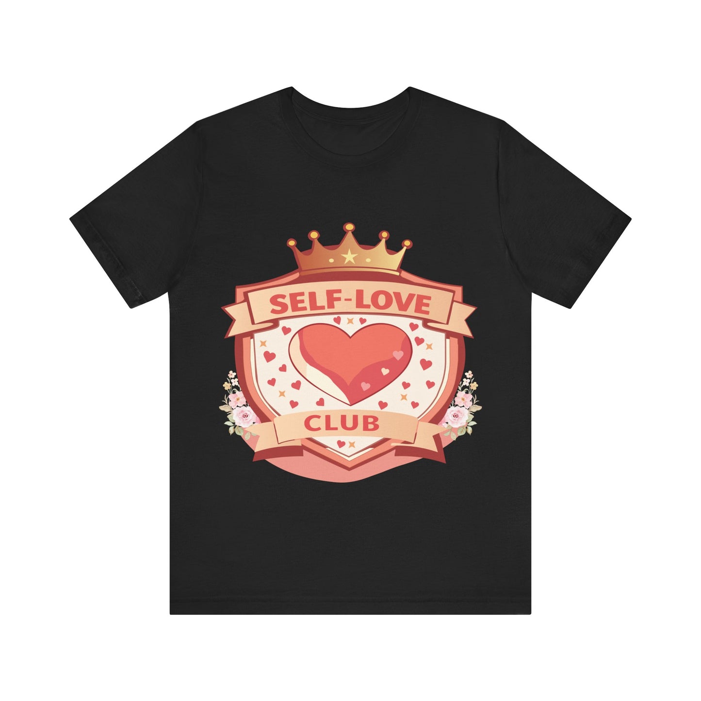 Self-Love Club T-Shirt — Heart Crest Graphic Tee for Valentine's & Self-Care