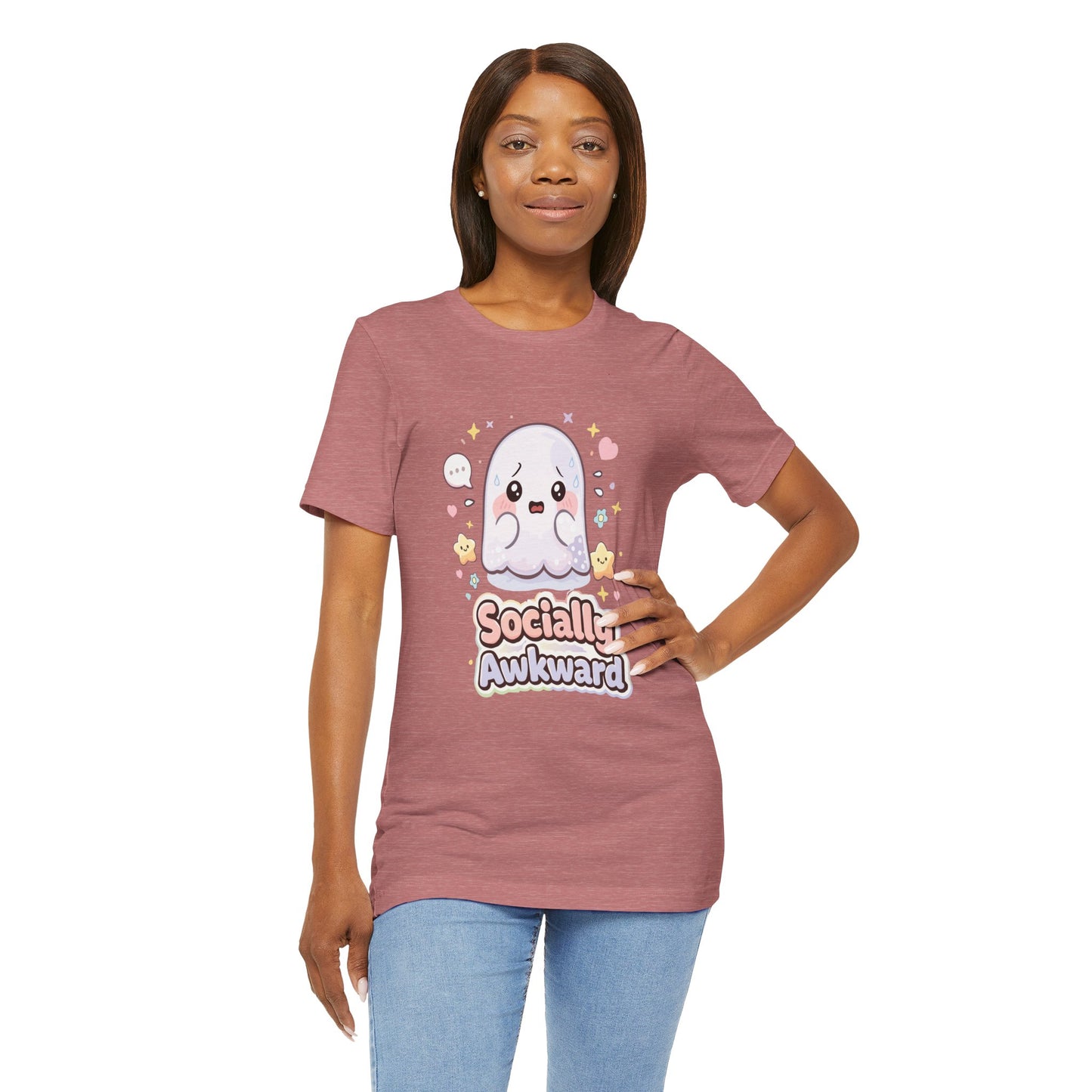 Socially Awkward Cute Ghost T‑Shirt — Kawaii Introvert Tee