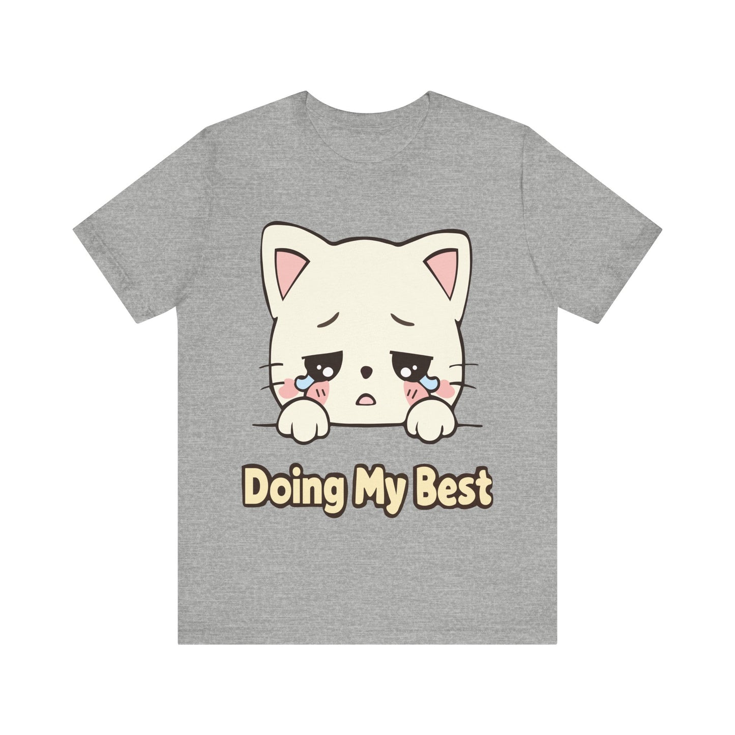 “Doing My Best” Sad Kawaii Cat T-Shirt — Cute Anime Cat Tee for Self-Care & Gifts
