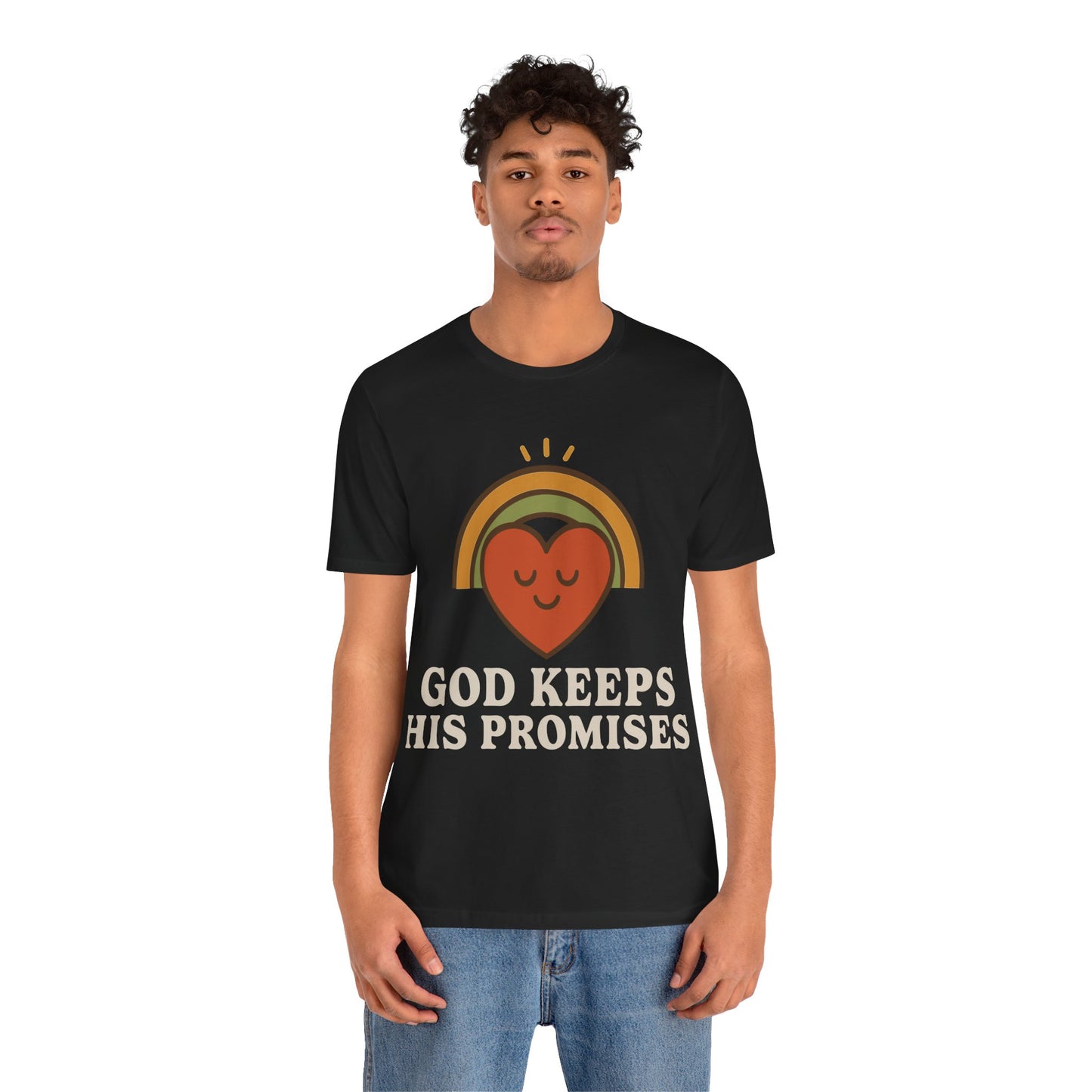 God Keeps His Promises Tee — Retro Heart Rainbow Christian T-Shirt