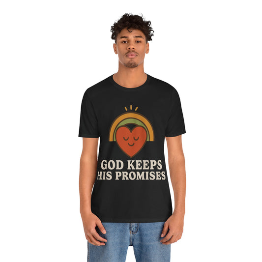 God Keeps His Promises Tee — Retro Heart Rainbow Christian T-Shirt