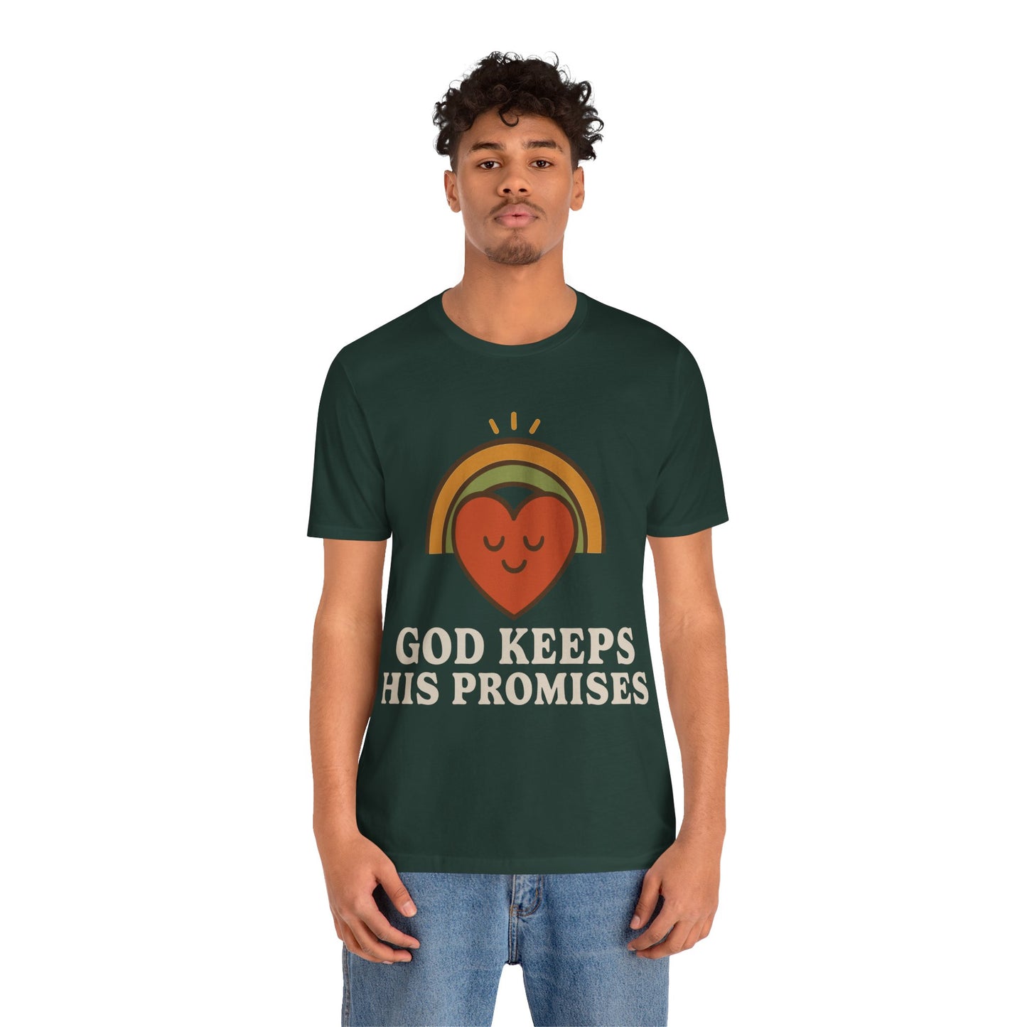 God Keeps His Promises Tee — Retro Heart Rainbow Christian T-Shirt