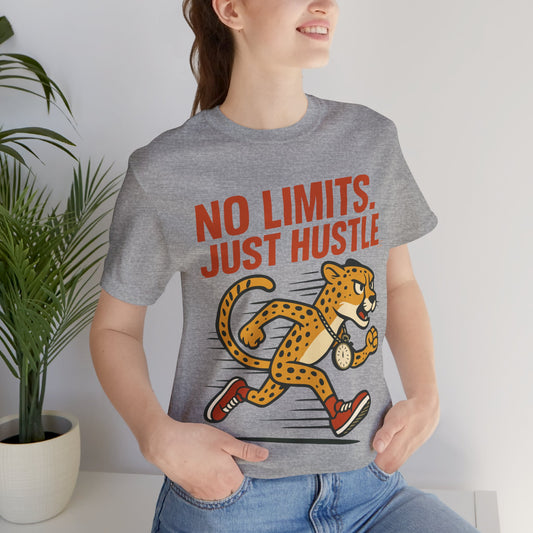 No Limits Just Hustle Tee — Motivational Cheetah Running Graphic T-Shirt