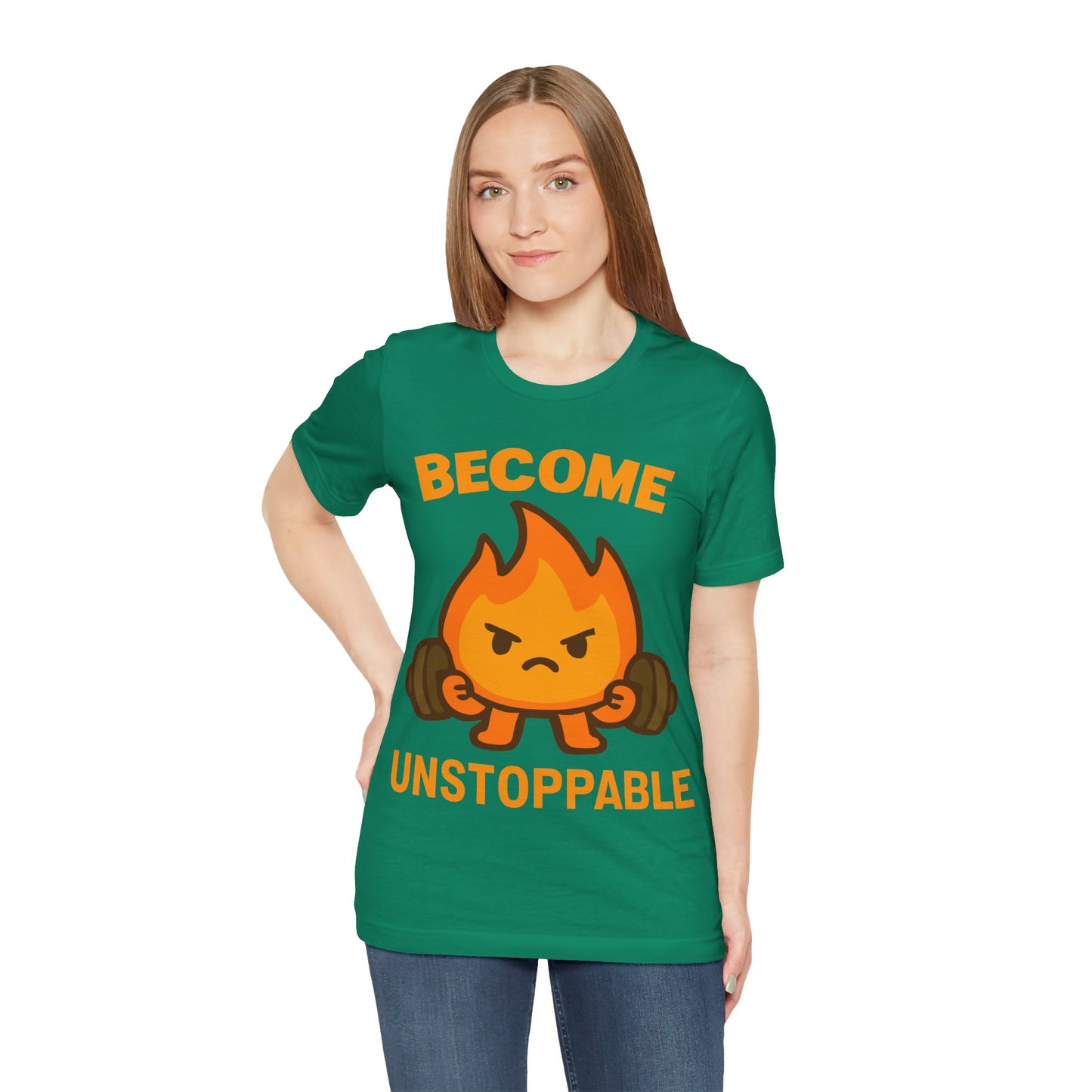 Become Unstoppable Flame Mascot T-Shirt — Motivational Gym Tee