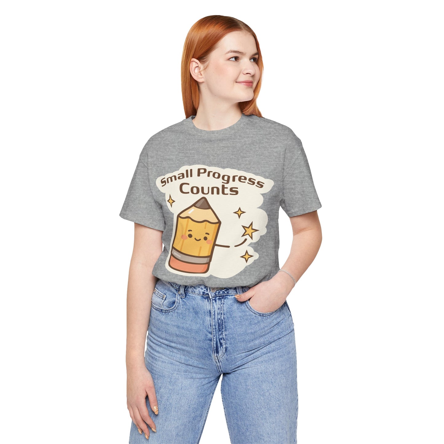 Small Progress Counts Pencil Tee — Motivational Cute Graphic T-Shirt