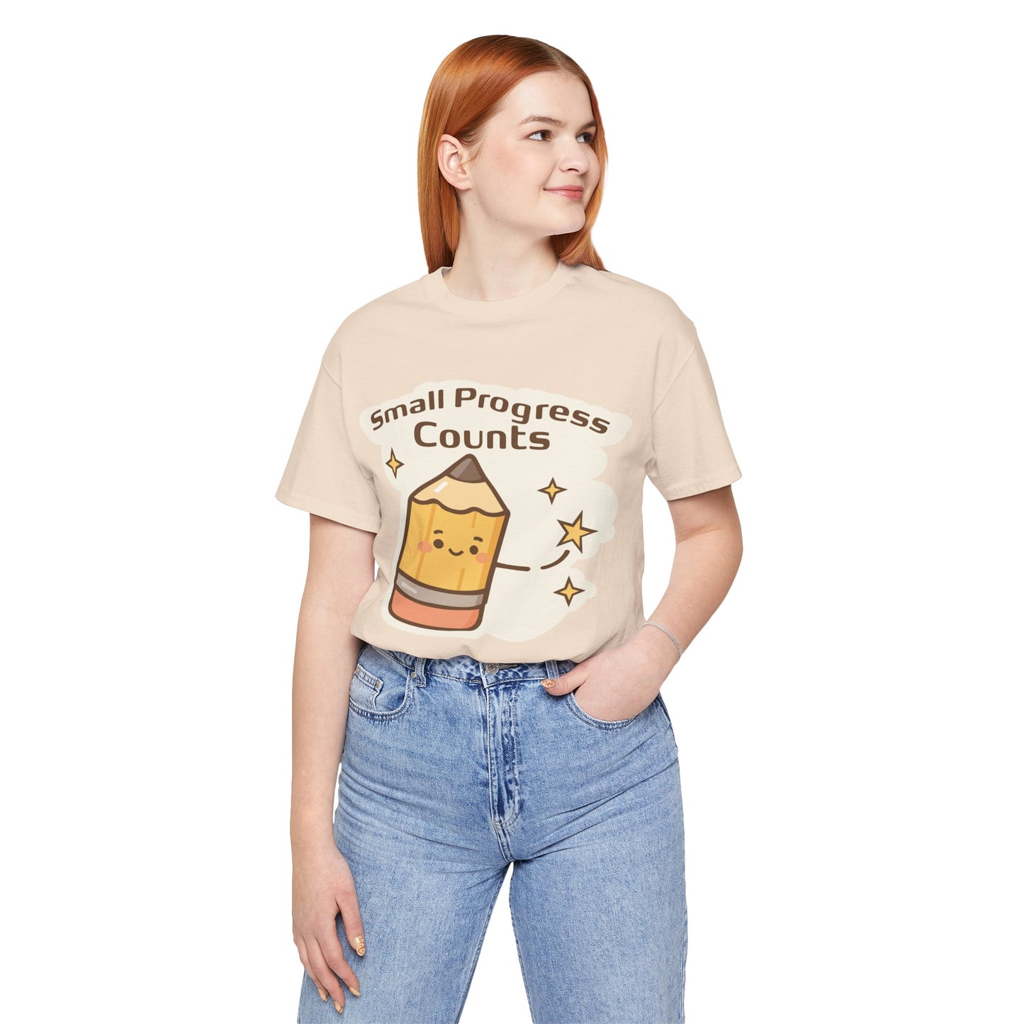 Small Progress Counts Pencil Tee — Motivational Cute Graphic T-Shirt
