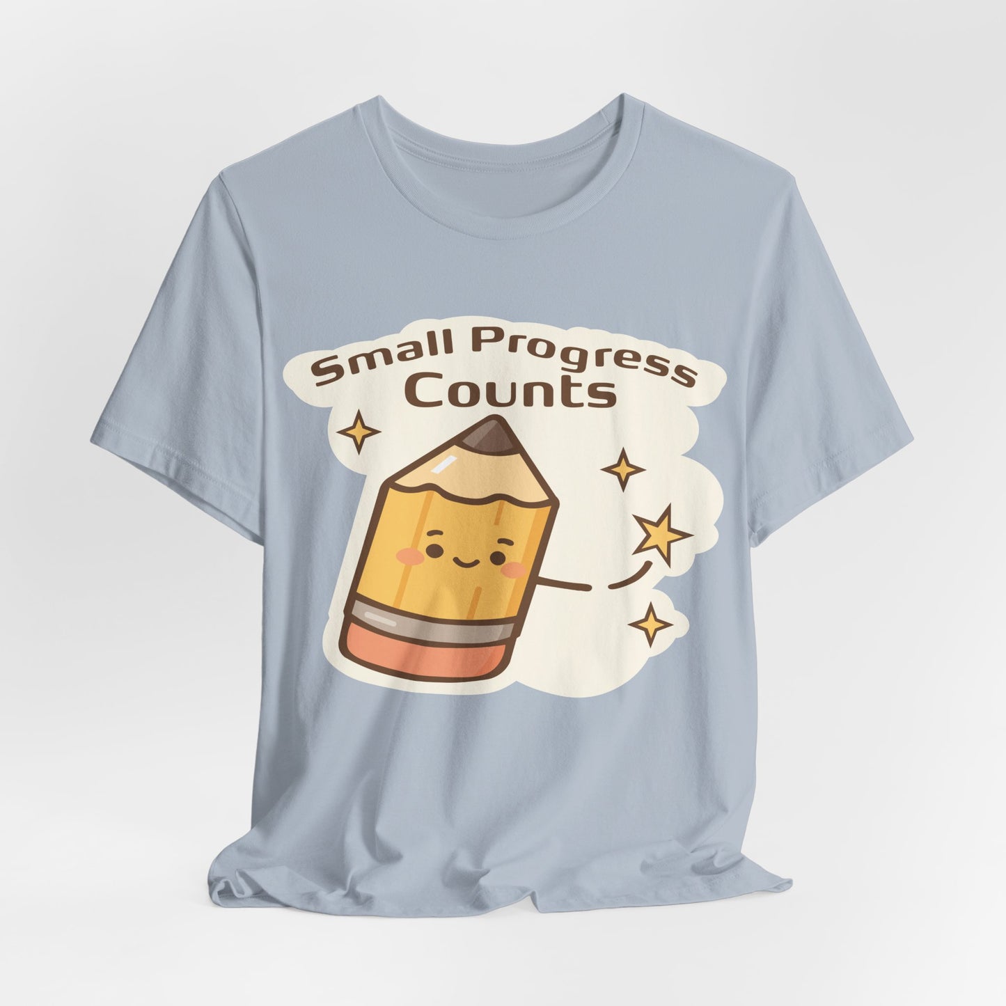 Small Progress Counts Pencil Tee — Motivational Cute Graphic T-Shirt