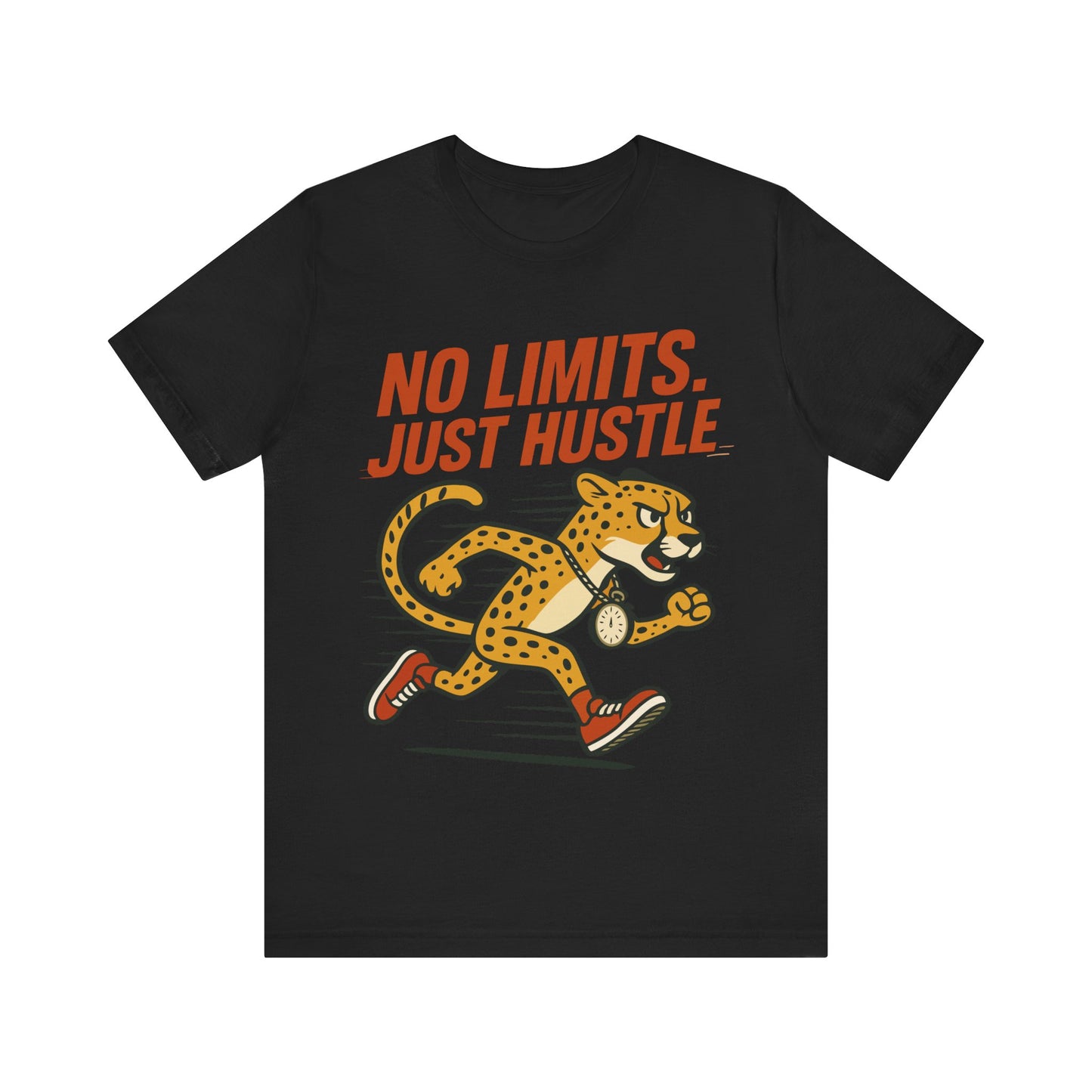 No Limits Just Hustle Tee — Motivational Cheetah Running Graphic T-Shirt