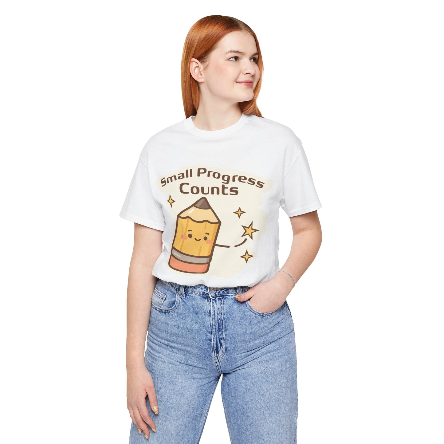 Small Progress Counts Pencil Tee — Motivational Cute Graphic T-Shirt
