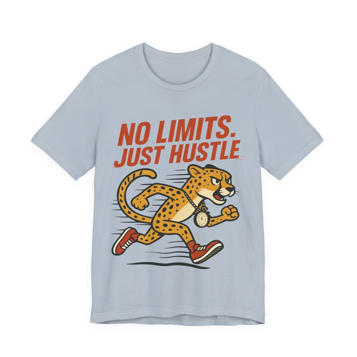 No Limits Just Hustle Tee — Motivational Cheetah Running Graphic T-Shirt