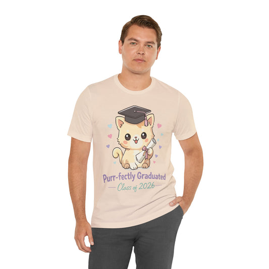 Graduation Cat T-Shirt — "Purr-fectly Graduated" Class of 2026