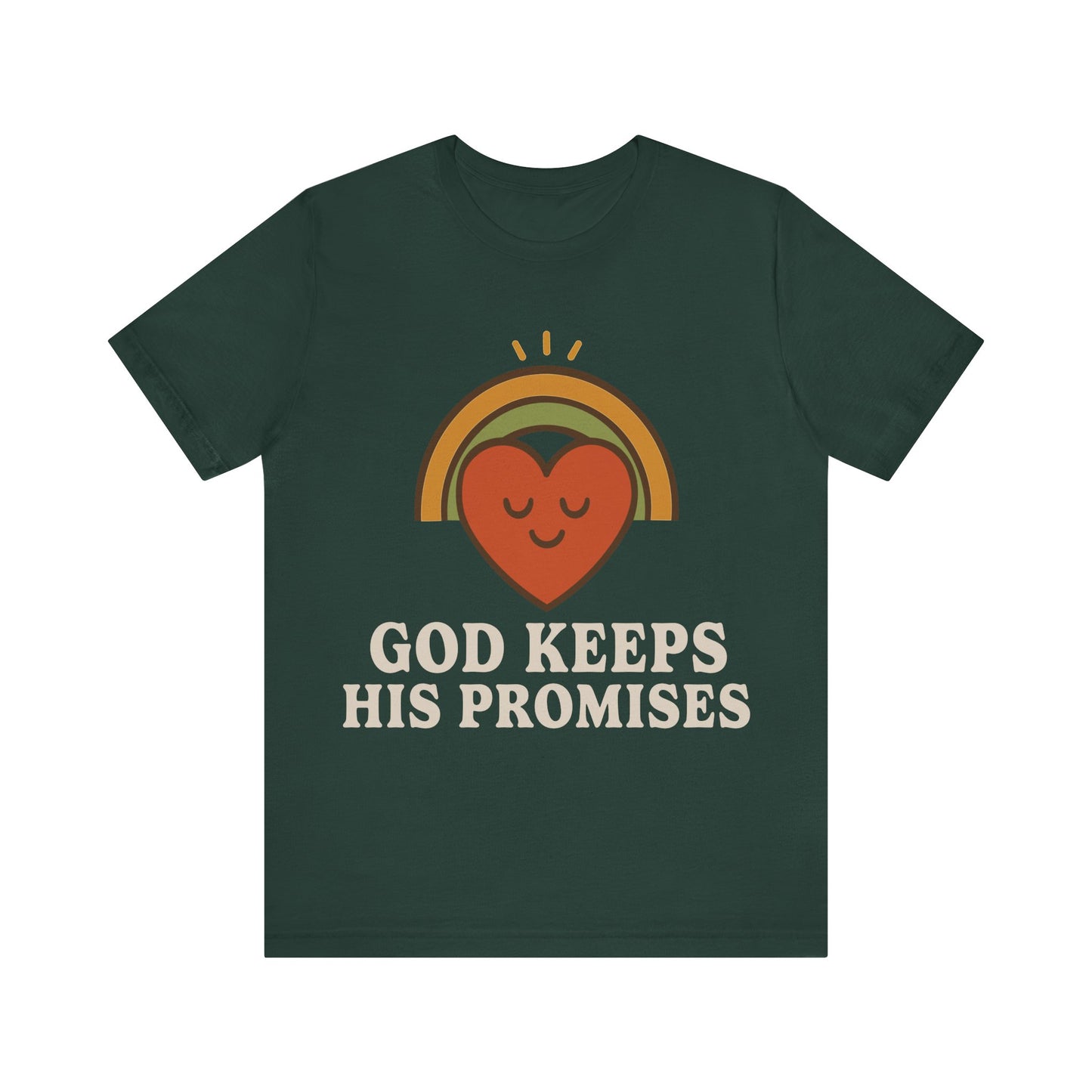 God Keeps His Promises Tee — Retro Heart Rainbow Christian T-Shirt
