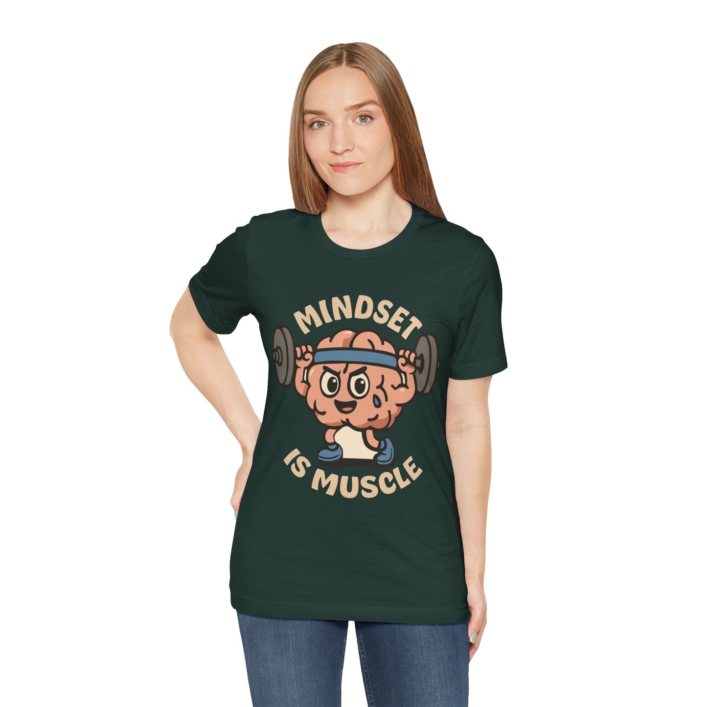 Mindset Is Muscle T‑Shirt — Cute Brain Lifting Weights Fitness Tee