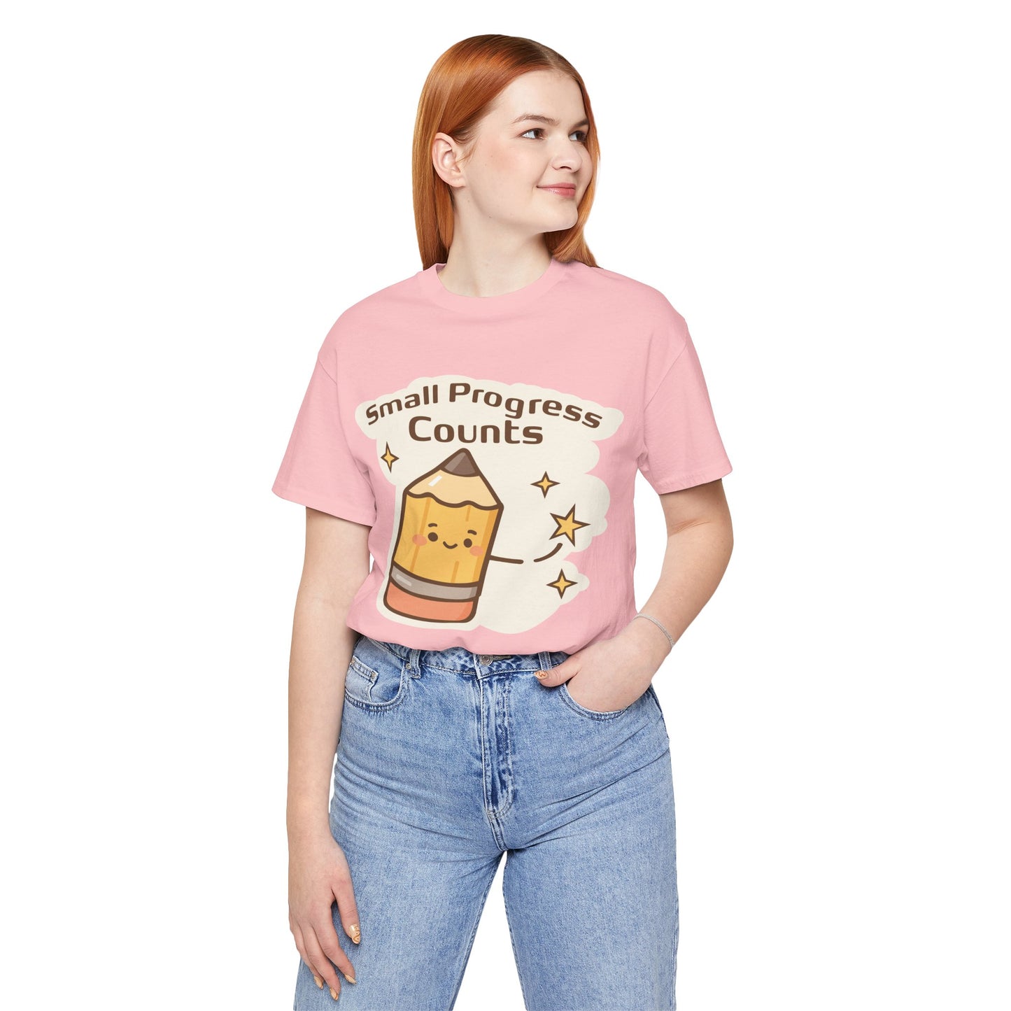 Small Progress Counts Pencil Tee — Motivational Cute Graphic T-Shirt