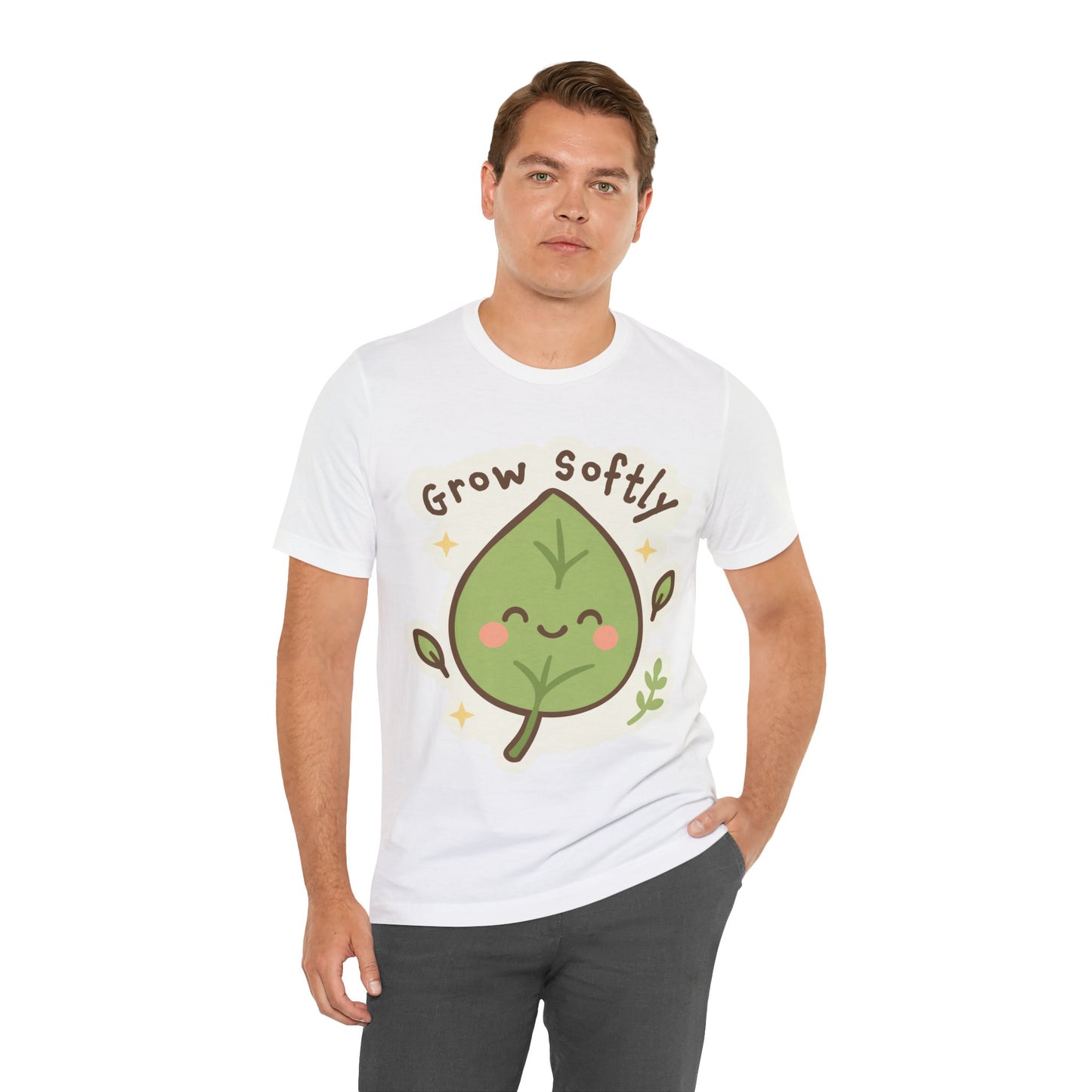 Grow Softly Cute Leaf Tee — Kawaii Plant Lover T-Shirt