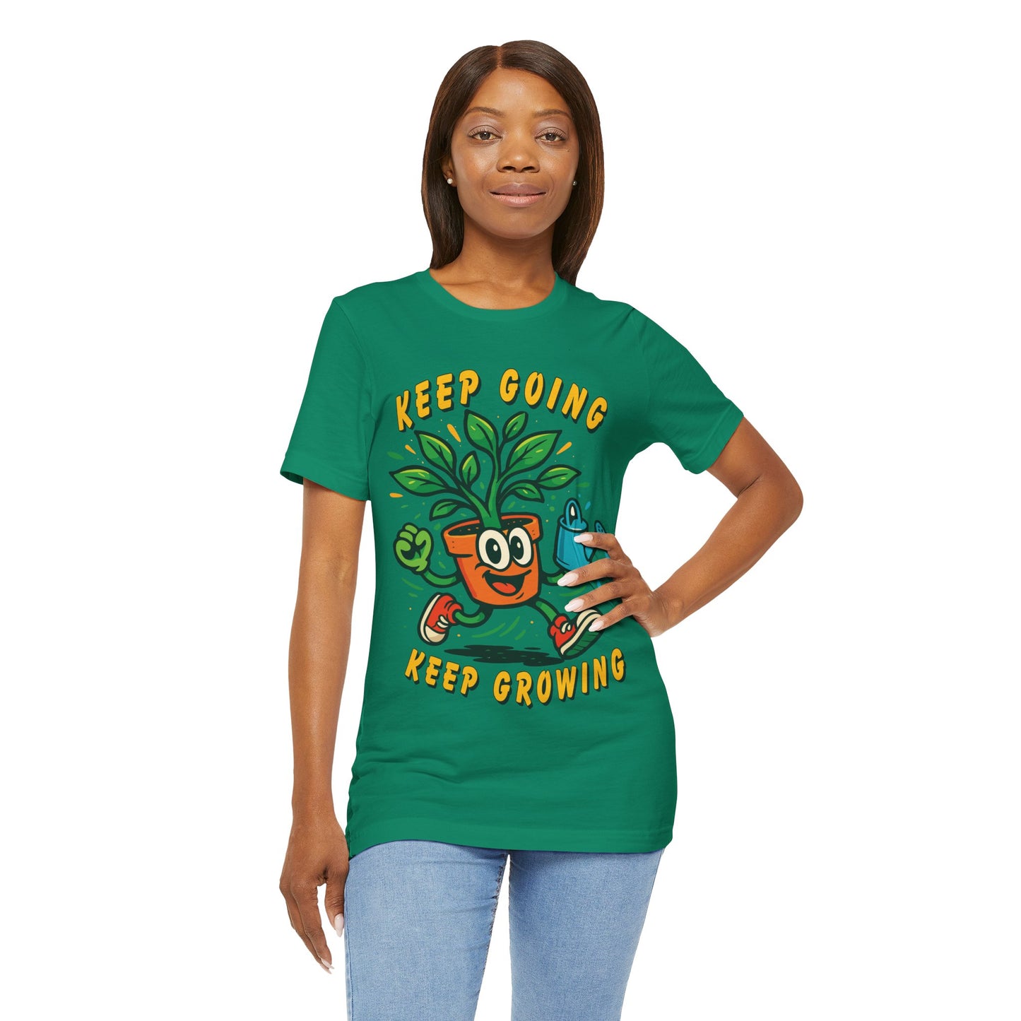 Keep Going Keep Growing T-Shirt — Motivational Plant Cartoon Tee for Gardeners & Self-Care