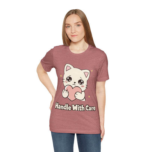 Handle With Care Cute Kawaii Cat Tee