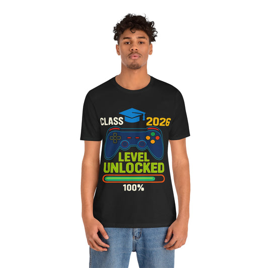 Graduation Gamer T-Shirt — "Class 2026 Level Unlocked 100%"