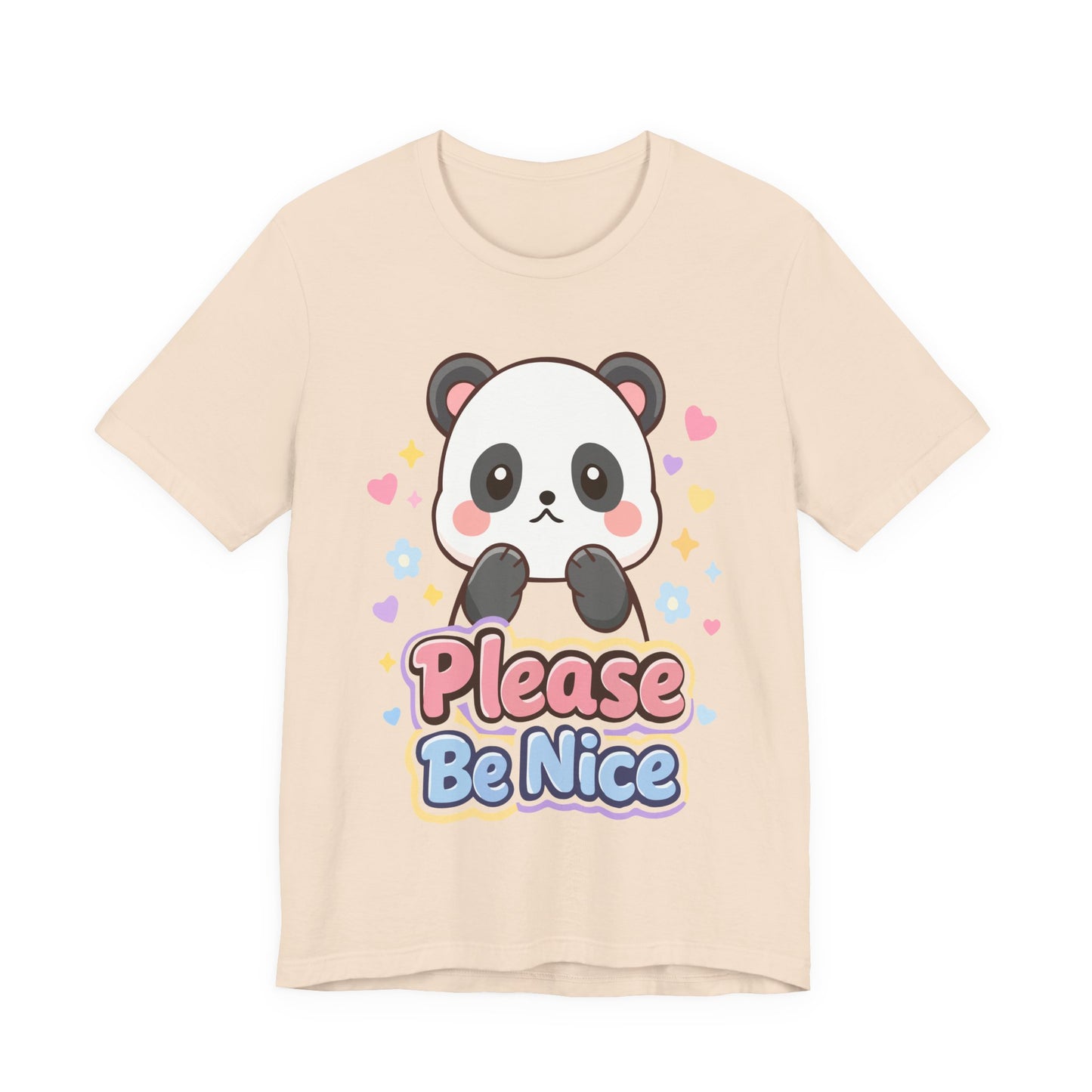 Please Be Nice Panda T‑Shirt — Cute Kawaii Graphic Tee for Kids & Adults