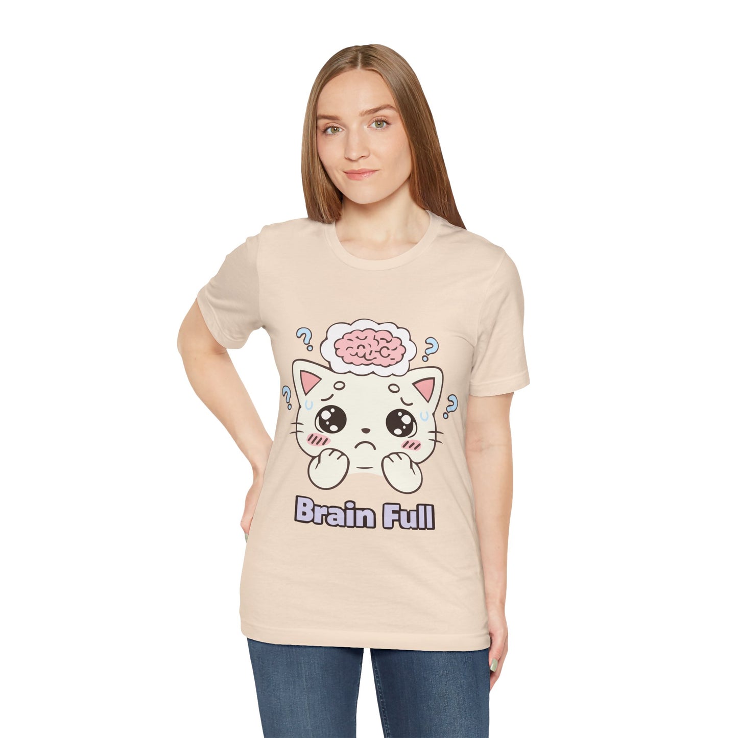 Brain Full Cute Cat Tee — Kawaii Cat Graphic T-Shirt