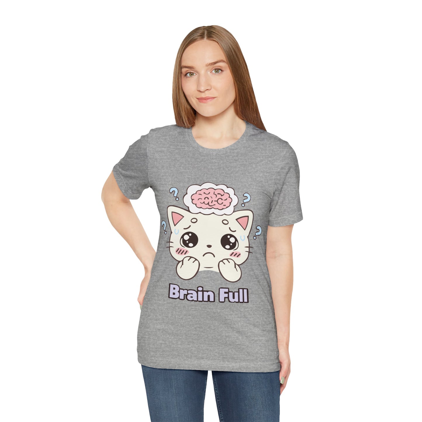 Brain Full Cute Cat Tee — Kawaii Cat Graphic T-Shirt