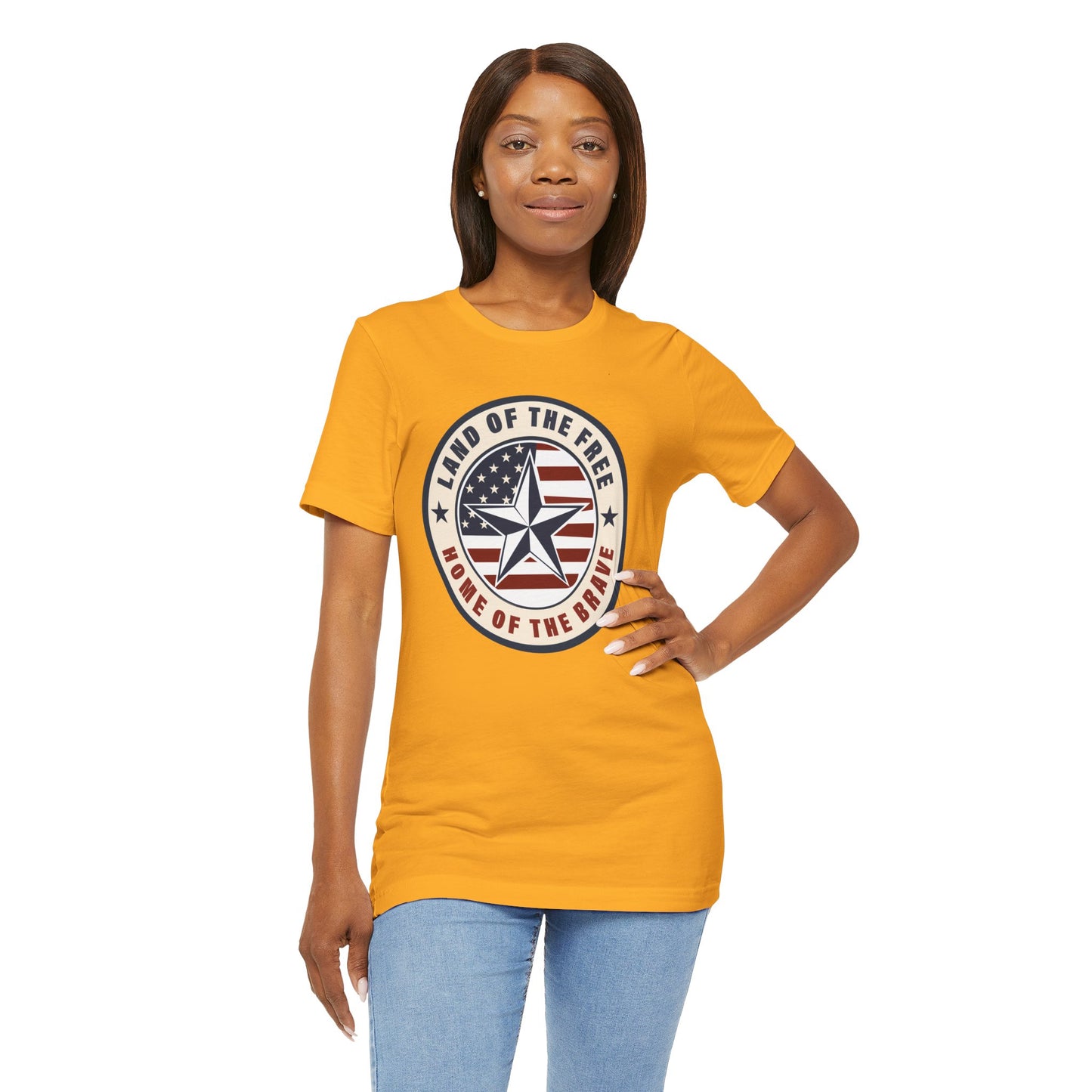 Patriotic Star Tee — "Land of the Free, Home of the Brave" American Flag T-Shirt