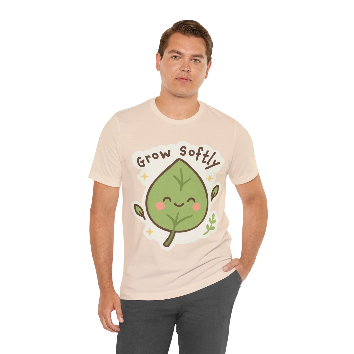 Grow Softly Cute Leaf Tee — Kawaii Plant Lover T-Shirt