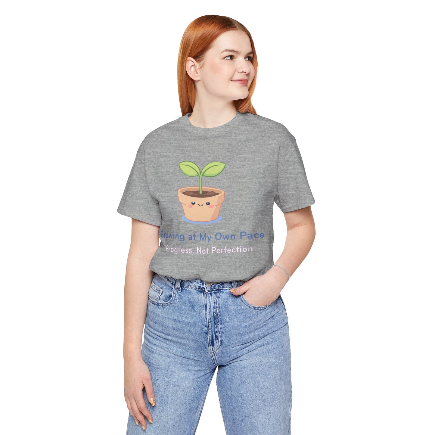 Growing at My Own Pace T‑Shirt — Cute Plant Pot Tee ("Progress, Not Perfection")