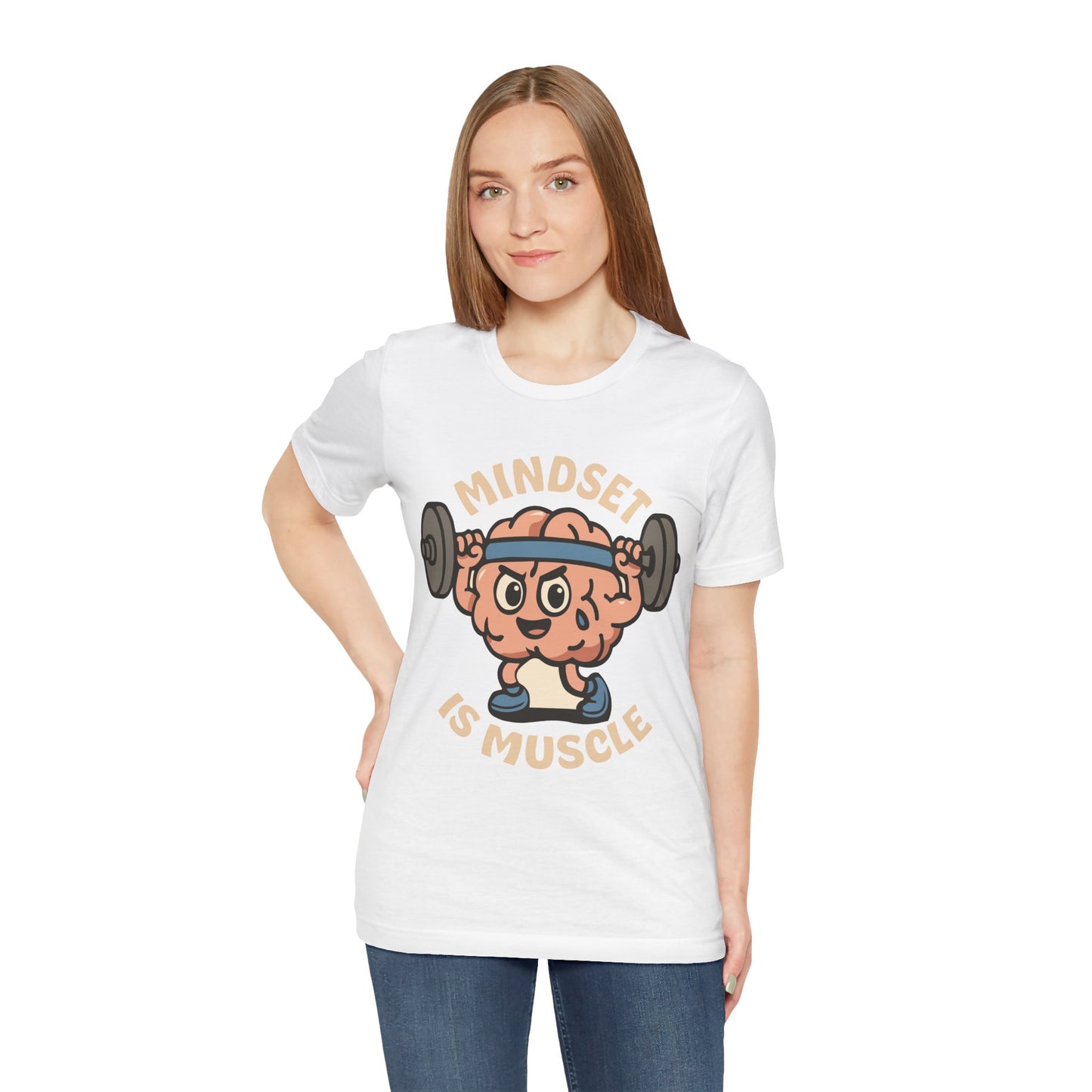 Mindset Is Muscle T‑Shirt — Cute Brain Lifting Weights Fitness Tee