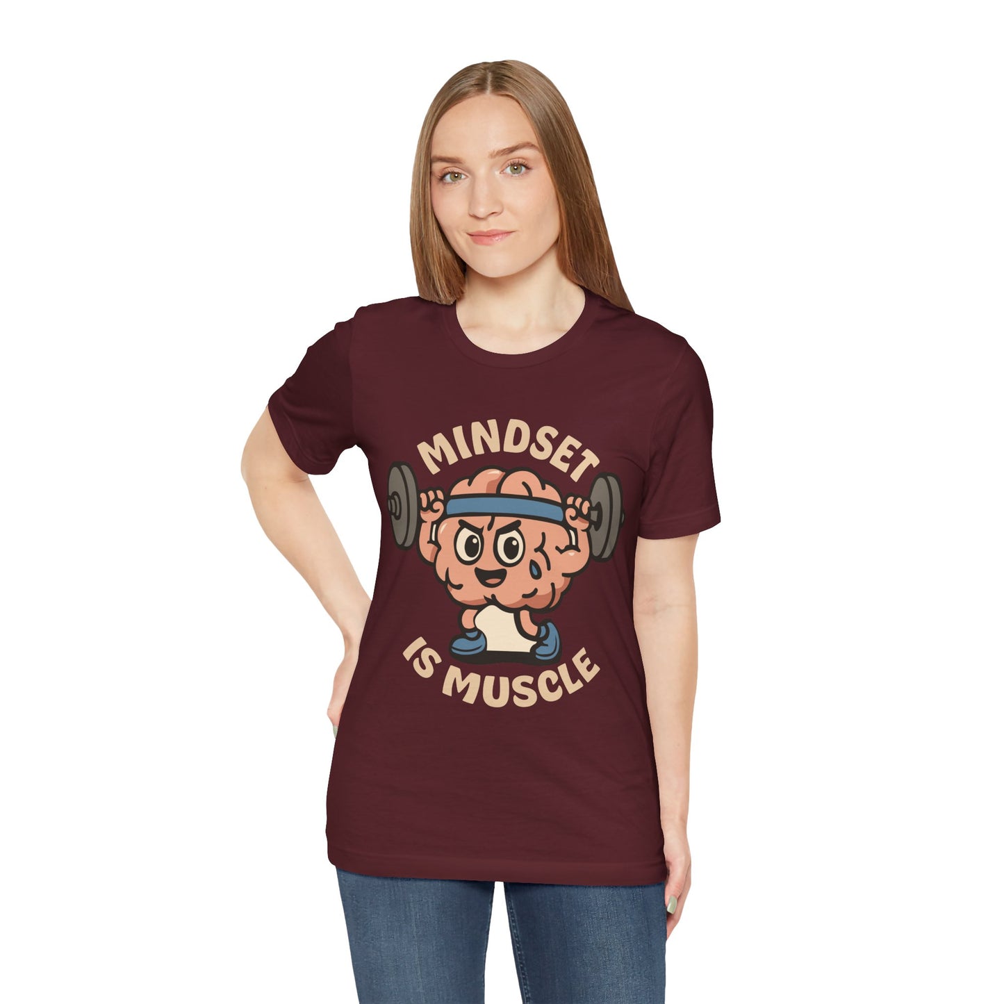 Mindset Is Muscle T‑Shirt — Cute Brain Lifting Weights Fitness Tee