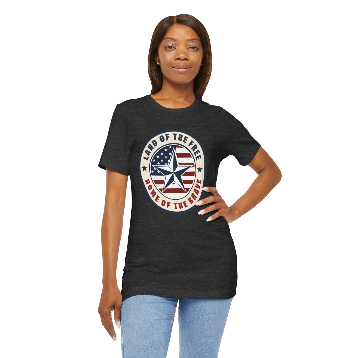 Patriotic Star Tee — "Land of the Free, Home of the Brave" American Flag T-Shirt