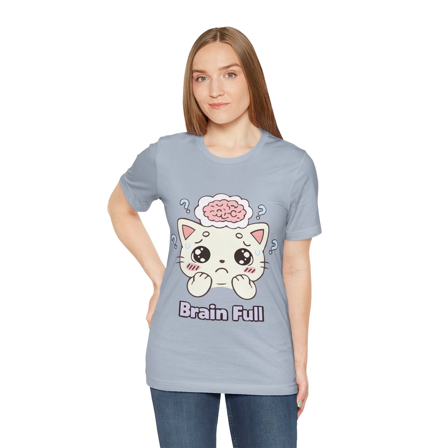 Brain Full Cute Cat Tee — Kawaii Cat Graphic T-Shirt
