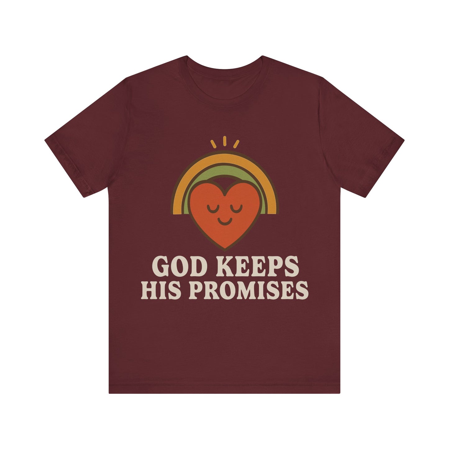 God Keeps His Promises Tee — Retro Heart Rainbow Christian T-Shirt