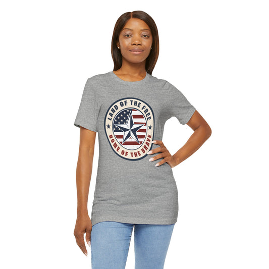 Patriotic Star Tee — "Land of the Free, Home of the Brave" American Flag T-Shirt