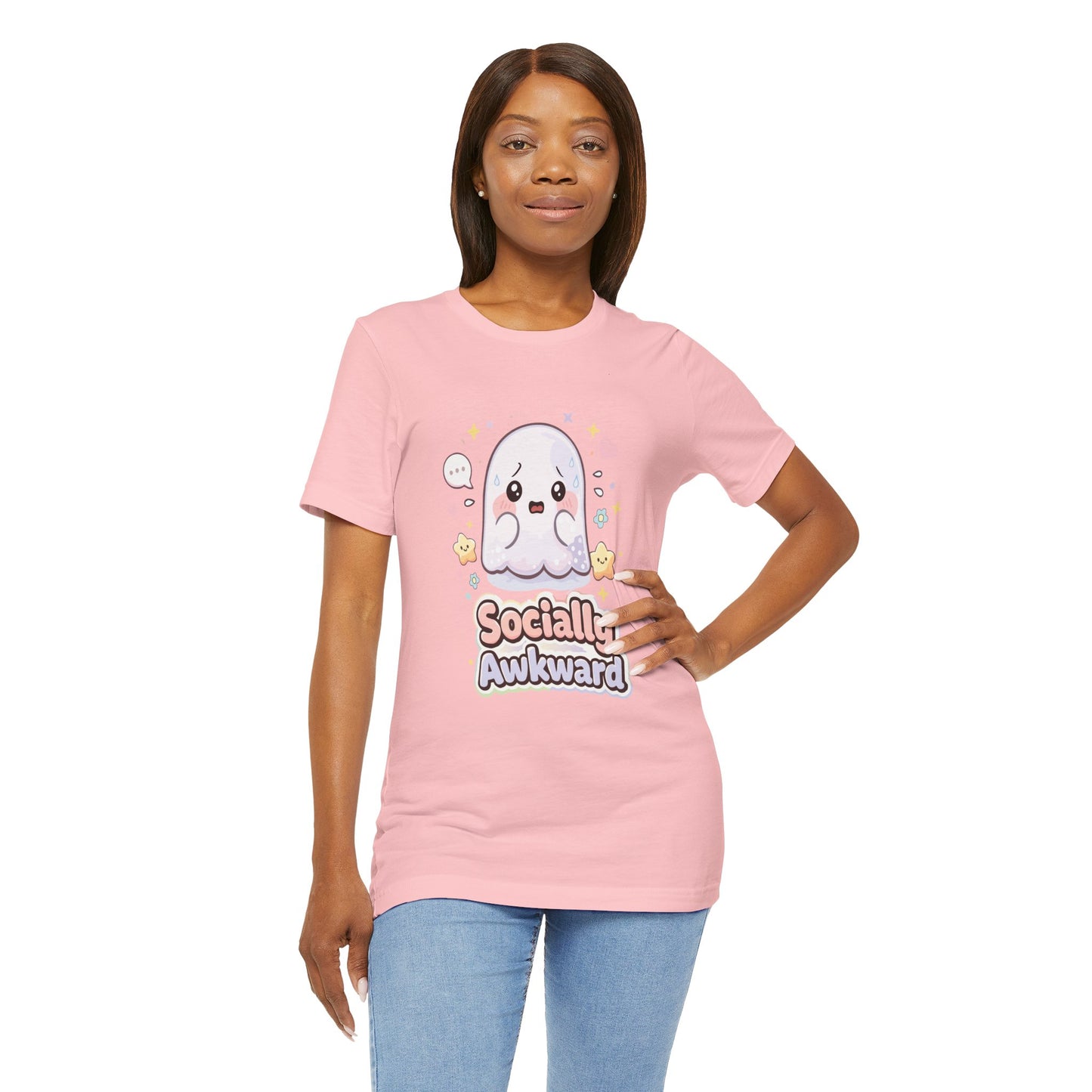 Socially Awkward Cute Ghost T‑Shirt — Kawaii Introvert Tee