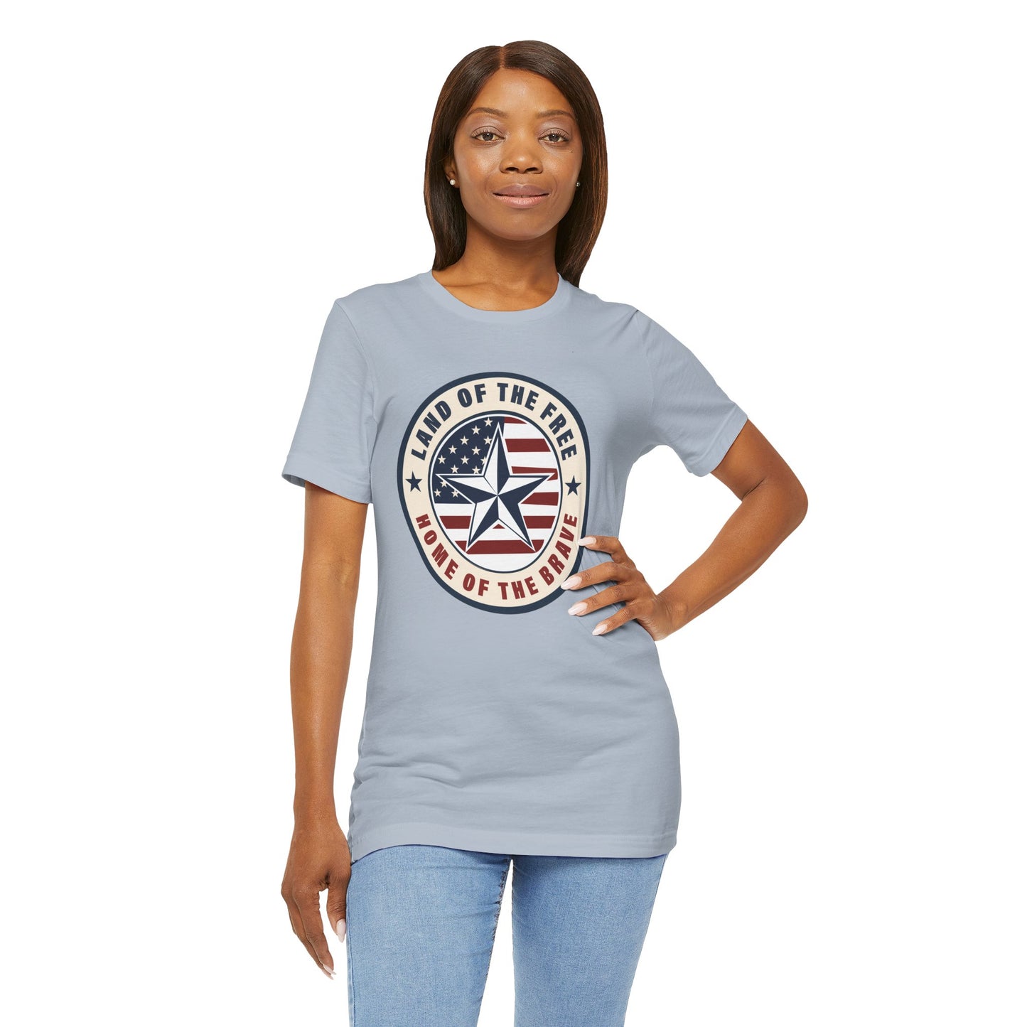 Patriotic Star Tee — "Land of the Free, Home of the Brave" American Flag T-Shirt