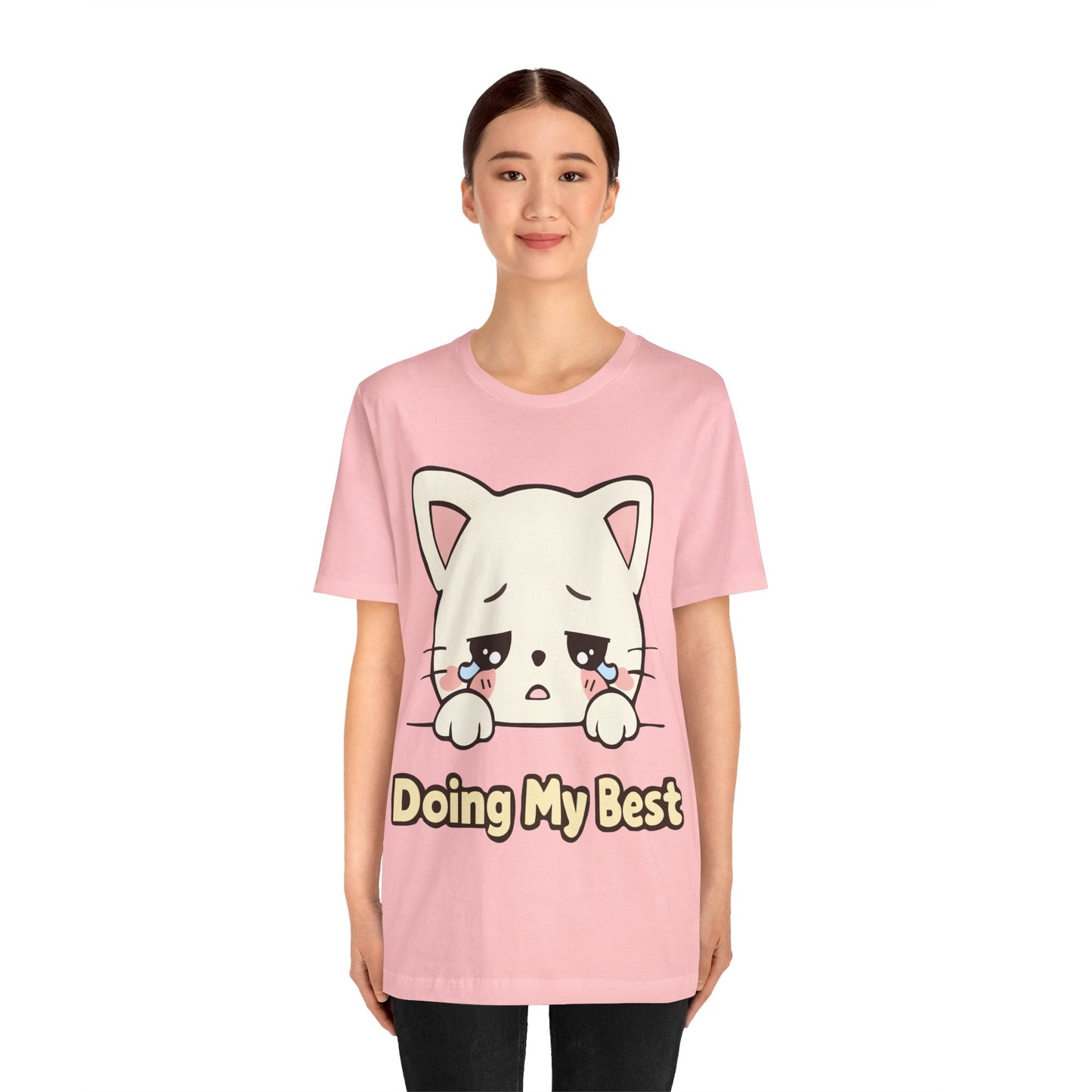 “Doing My Best” Sad Kawaii Cat T-Shirt — Cute Anime Cat Tee for Self-Care & Gifts