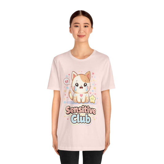 Sensitive Club Cute Cat T‑Shirt — Kawaii Emotional Support Tee