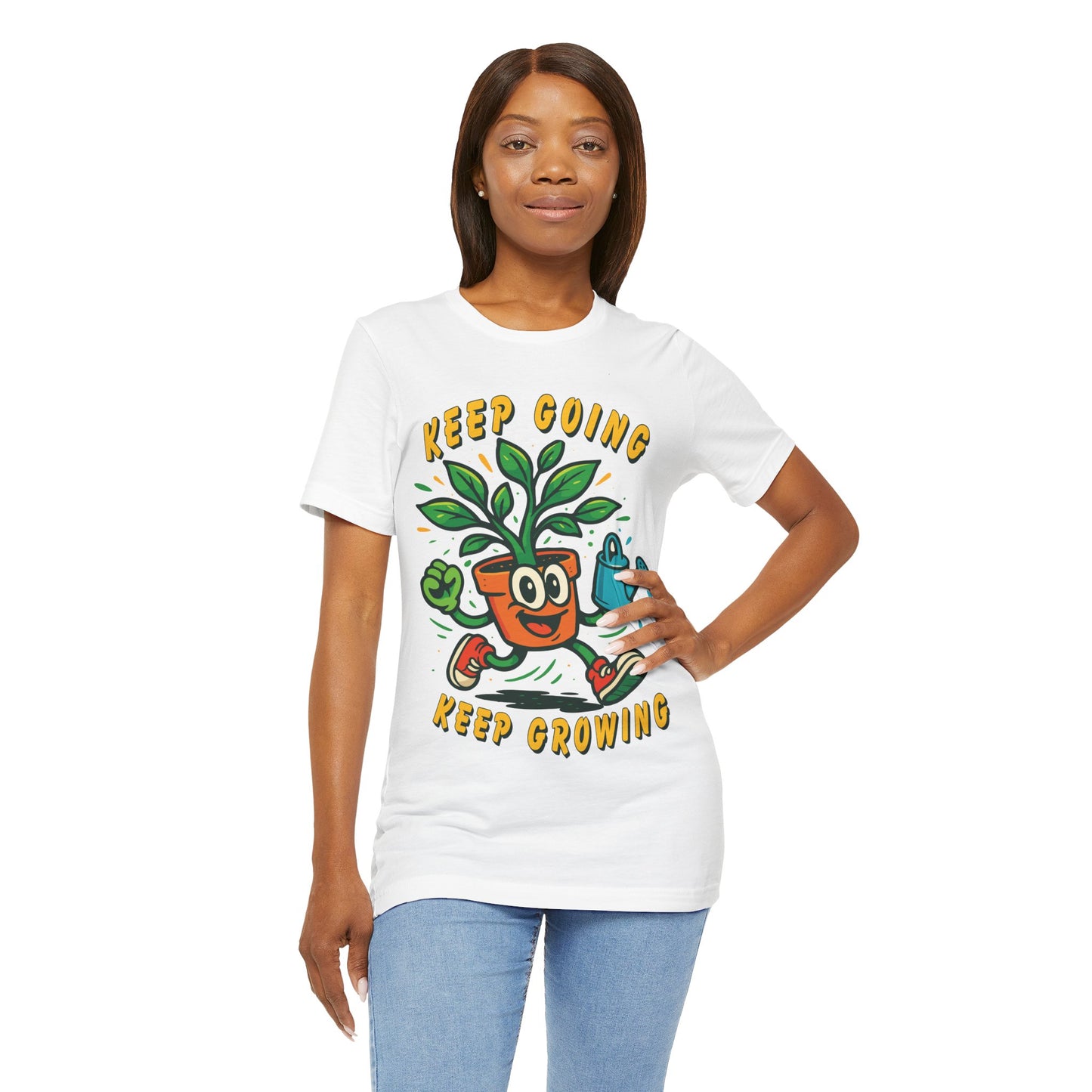 Keep Going Keep Growing T-Shirt — Motivational Plant Cartoon Tee for Gardeners & Self-Care