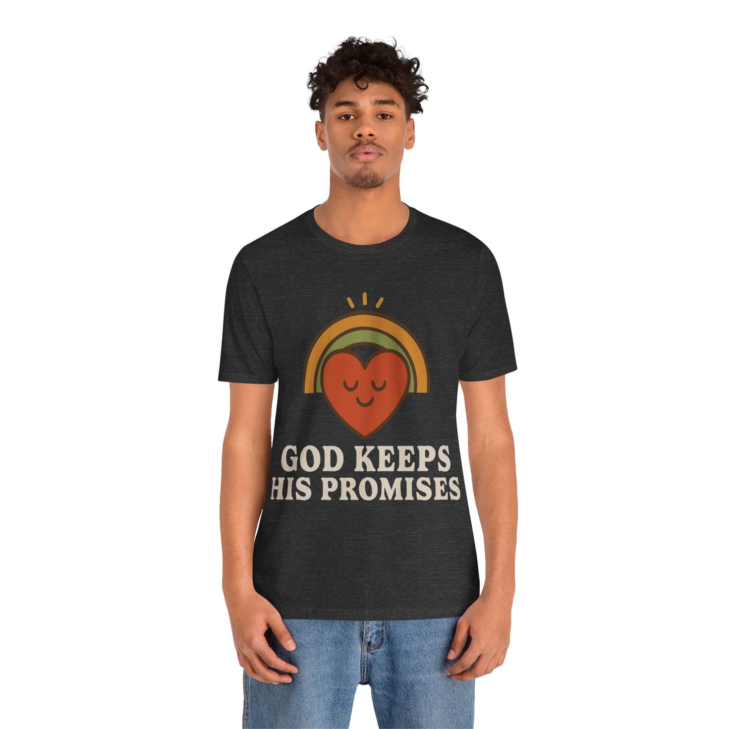 God Keeps His Promises Tee — Retro Heart Rainbow Christian T-Shirt