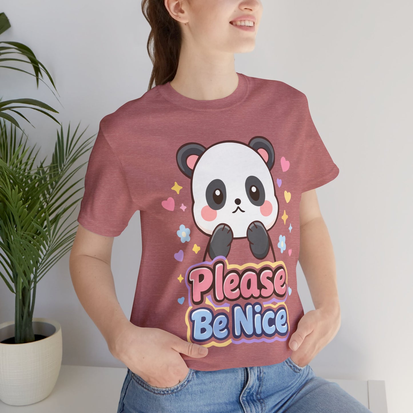 Please Be Nice Panda T‑Shirt — Cute Kawaii Graphic Tee for Kids & Adults