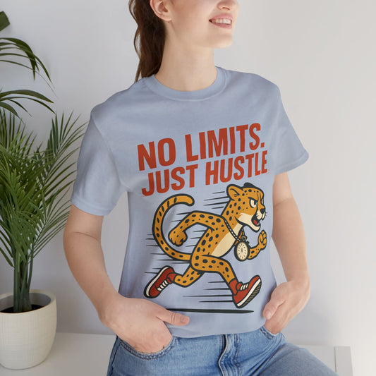 No Limits Just Hustle Tee — Motivational Cheetah Running Graphic T-Shirt