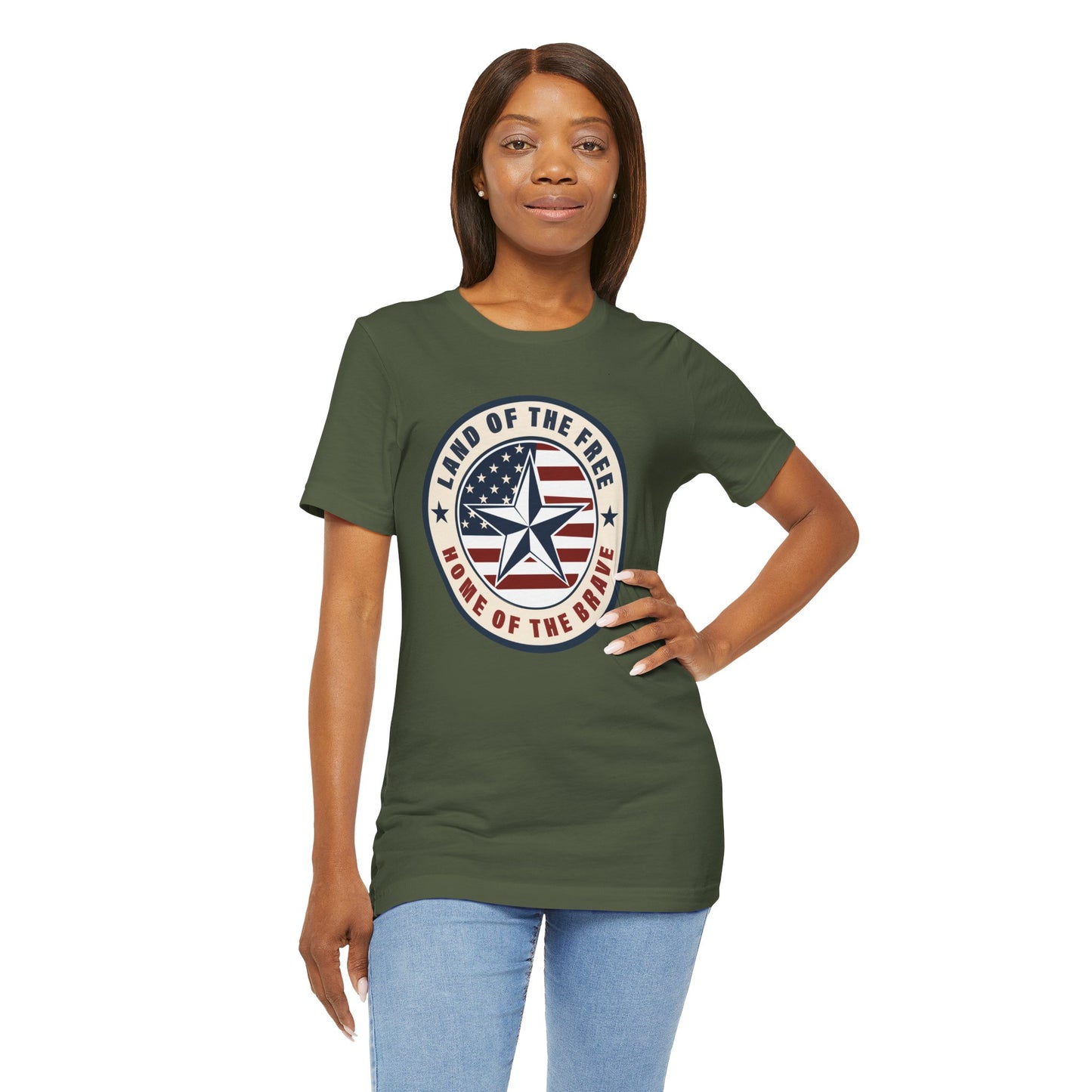Patriotic Star Tee — "Land of the Free, Home of the Brave" American Flag T-Shirt