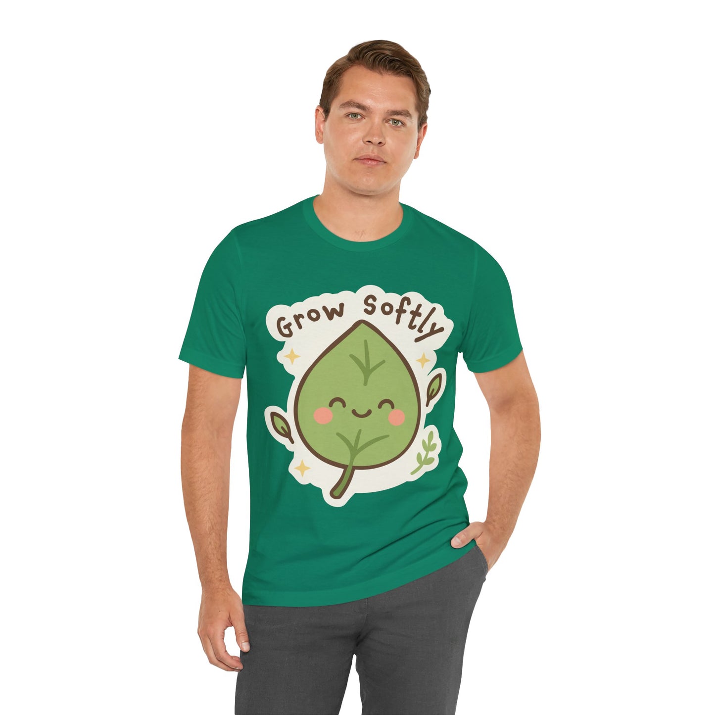 Grow Softly Cute Leaf Tee — Kawaii Plant Lover T-Shirt