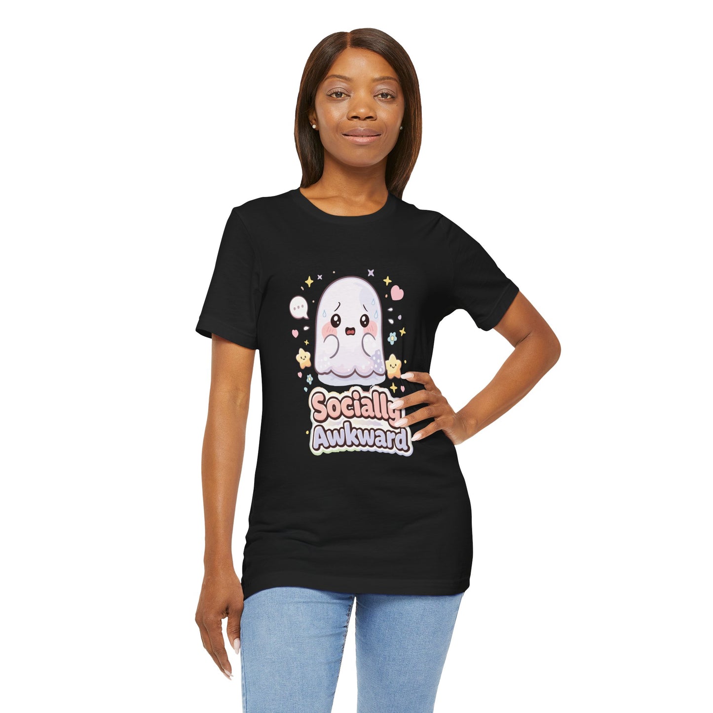 Socially Awkward Cute Ghost T‑Shirt — Kawaii Introvert Tee