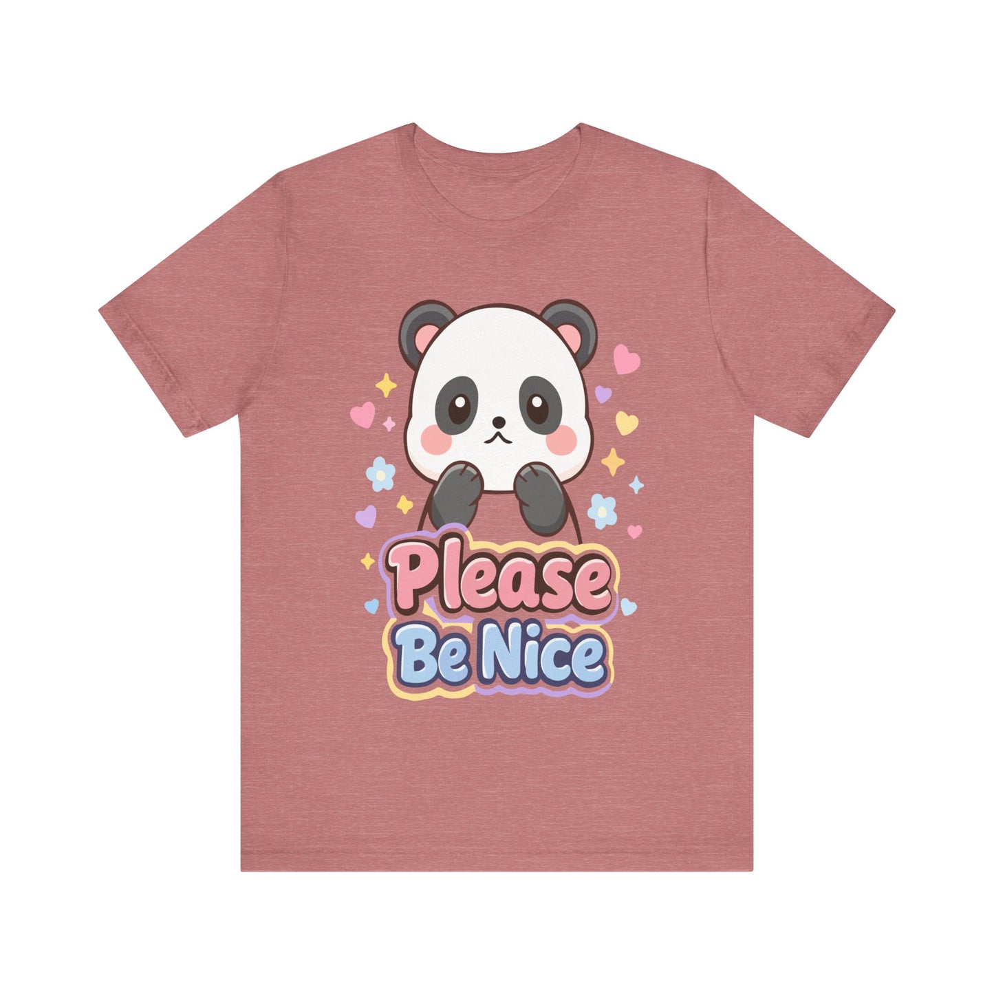 Please Be Nice Panda T‑Shirt — Cute Kawaii Graphic Tee for Kids & Adults