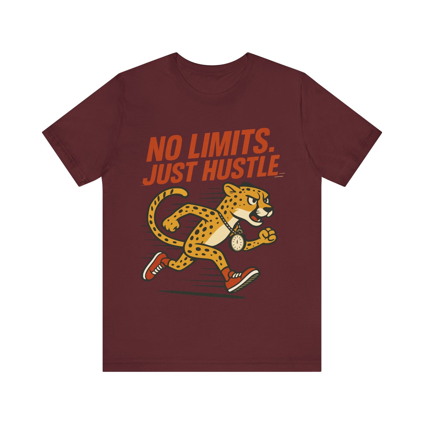 No Limits Just Hustle Tee — Motivational Cheetah Running Graphic T-Shirt